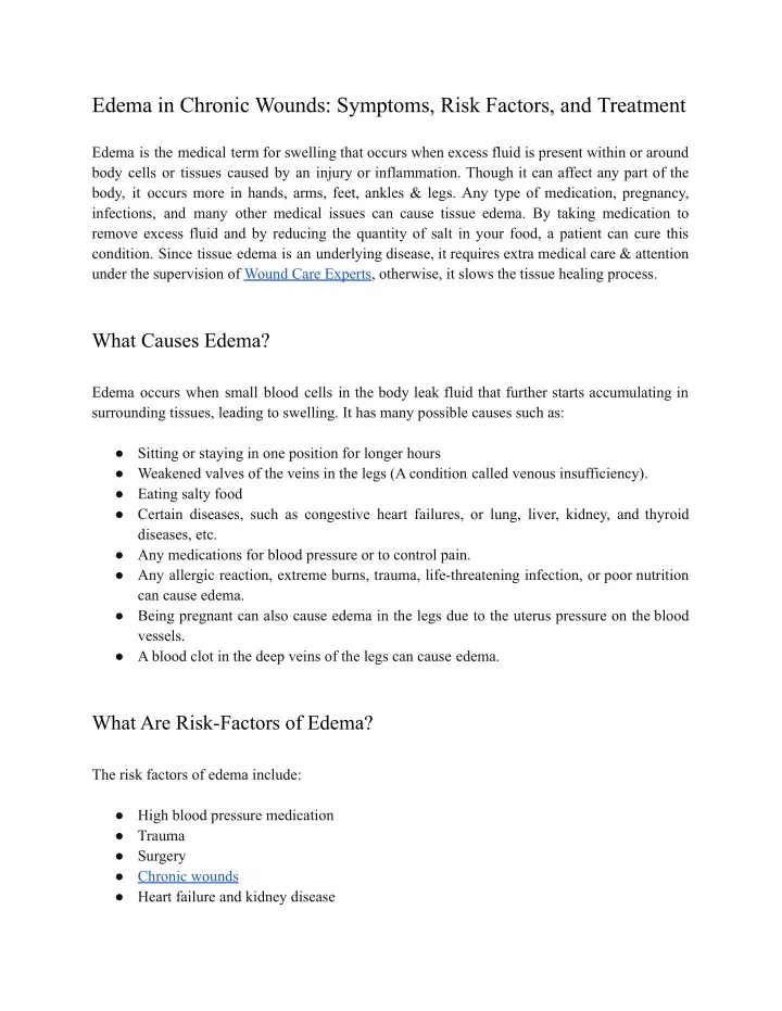 edema in chronic wounds symptoms risk factors