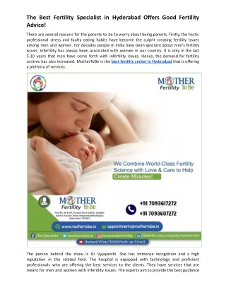 The Best Fertility Specialist in Hyderabad Offers Good Fertility Advice!