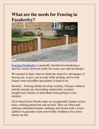 what are the needs for fencing in fazakerley
