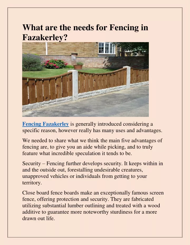 what are the needs for fencing in fazakerley