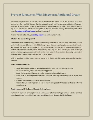 prevent ringworm with ringworm antifungal cream
