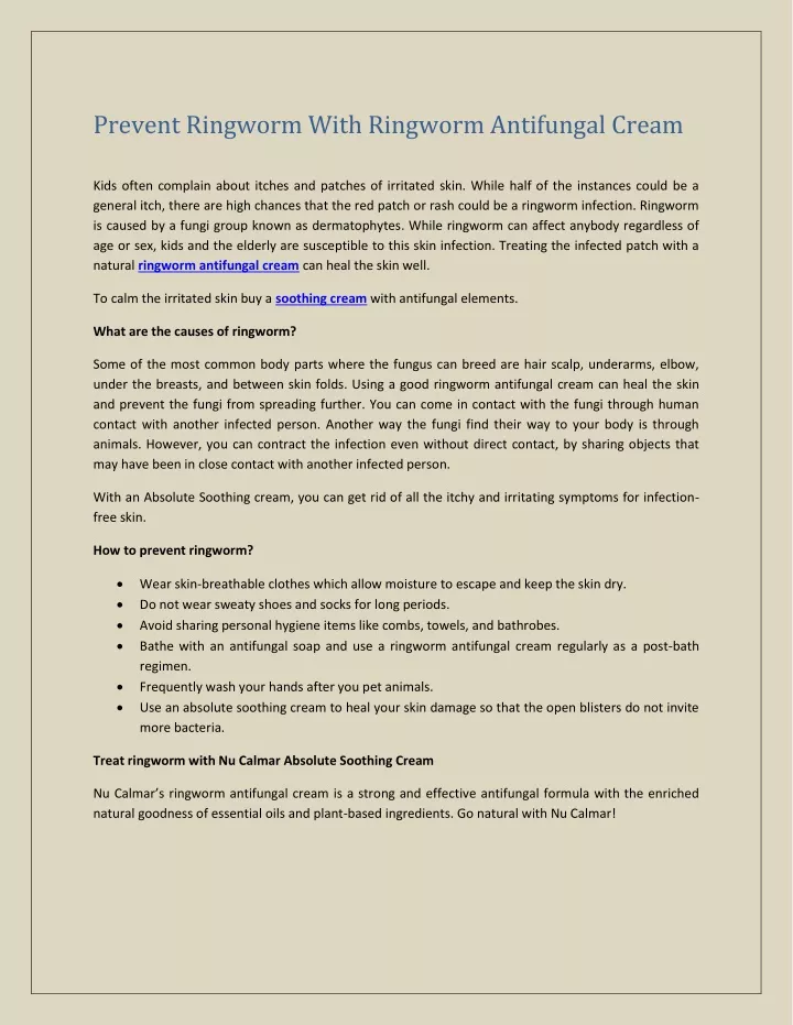 prevent ringworm with ringworm antifungal cream