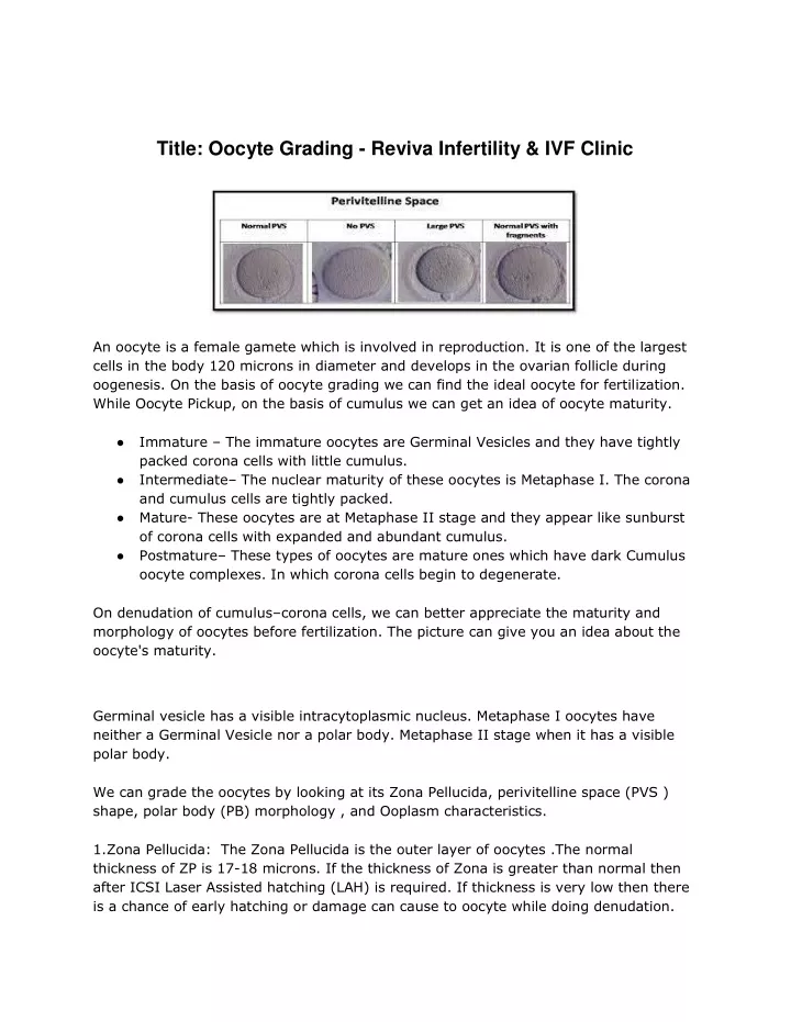title oocyte grading reviva infertility ivf clinic