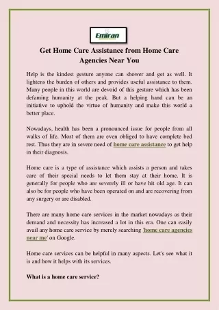 Get Home Care Assistance from Home Care Agencies Near You