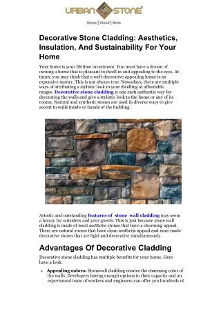 Decorative Stone Cladding: Aesthetics, Insulation, And Sustainability