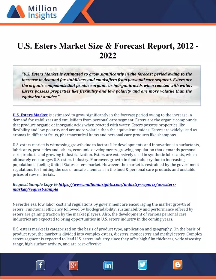 u s esters market size forecast report 2012 2022