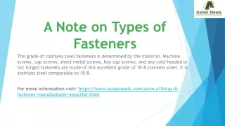 a note on types of fasteners the grade