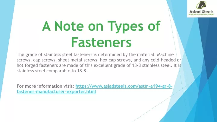 a note on types of fasteners the grade