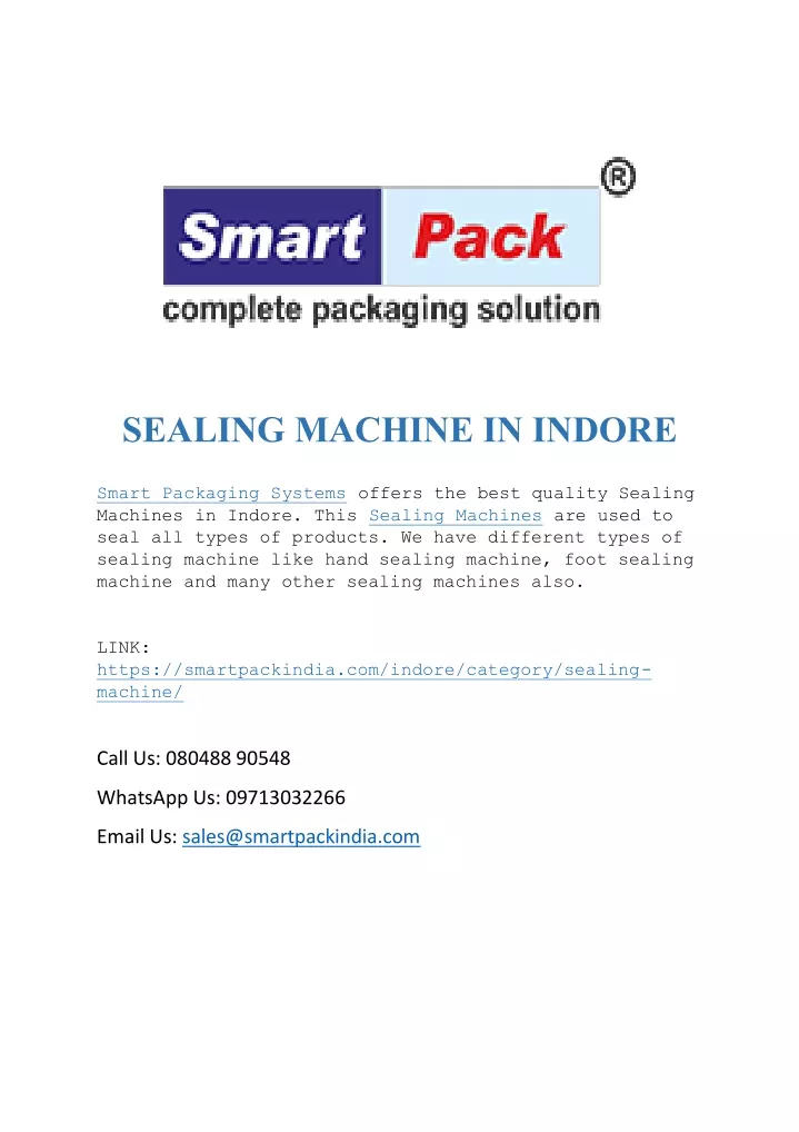 sealing machine in indore