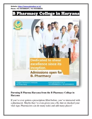 B Pharmacy College in Haryana | B Pharma Haryana - D Pharma course