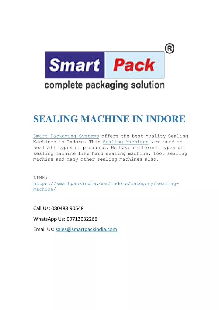 sealing machine in indore smart packaging systems