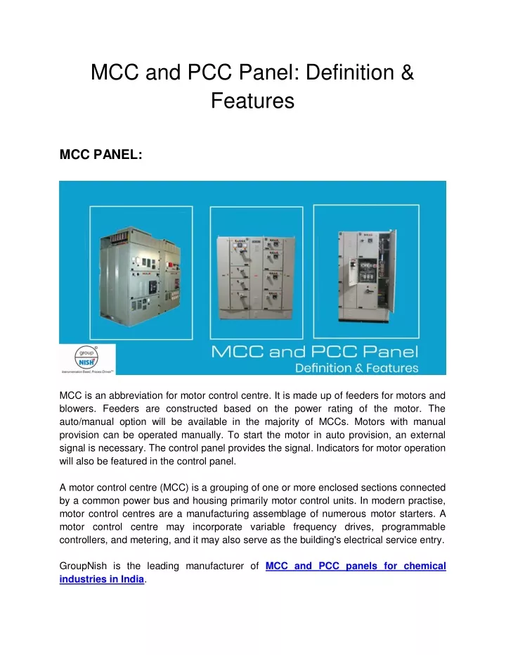 mcc and pcc panel definition features