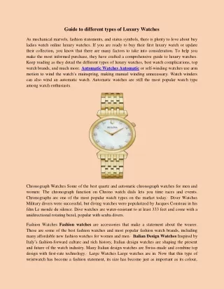 Guide to different types of Luxury Watches