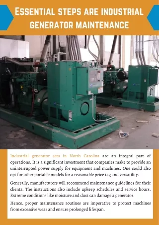 Essential Steps are Industrial Generator Maintenance