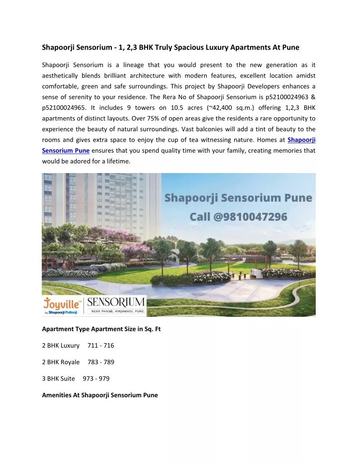 shapoorji sensorium 1 2 3 bhk truly spacious