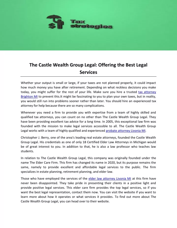 the castle wealth group legal offering the best