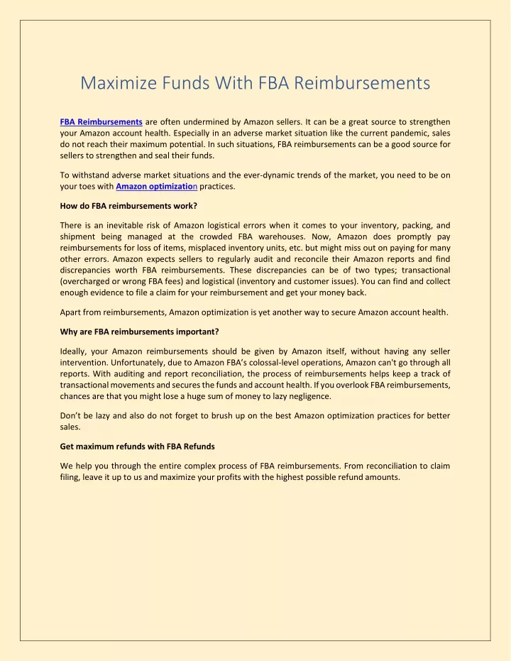 maximize funds with fba reimbursements