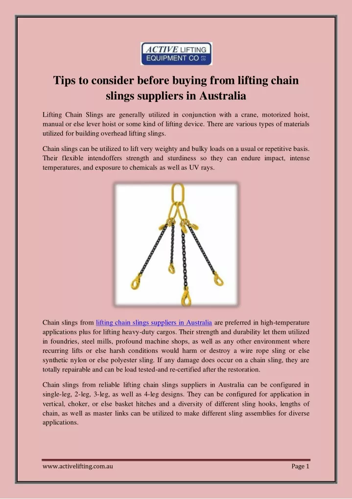 tips to consider before buying from lifting chain