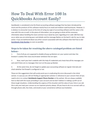 How To Deal With Error 108 In Quickbooks Account Easily
