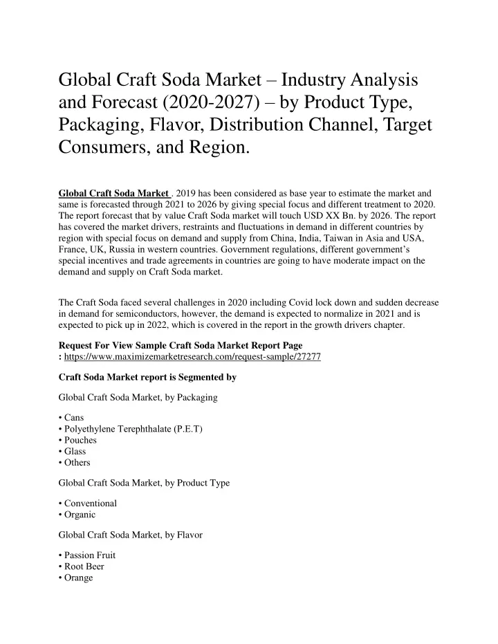 global craft soda market industry analysis