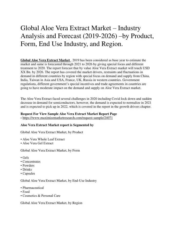 global aloe vera extract market industry analysis