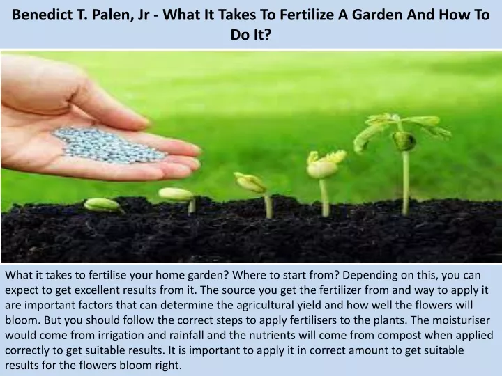 benedict t palen jr what it takes to fertilize a garden and how to do it