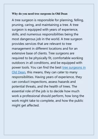 why do you need tree surgeons in old dean