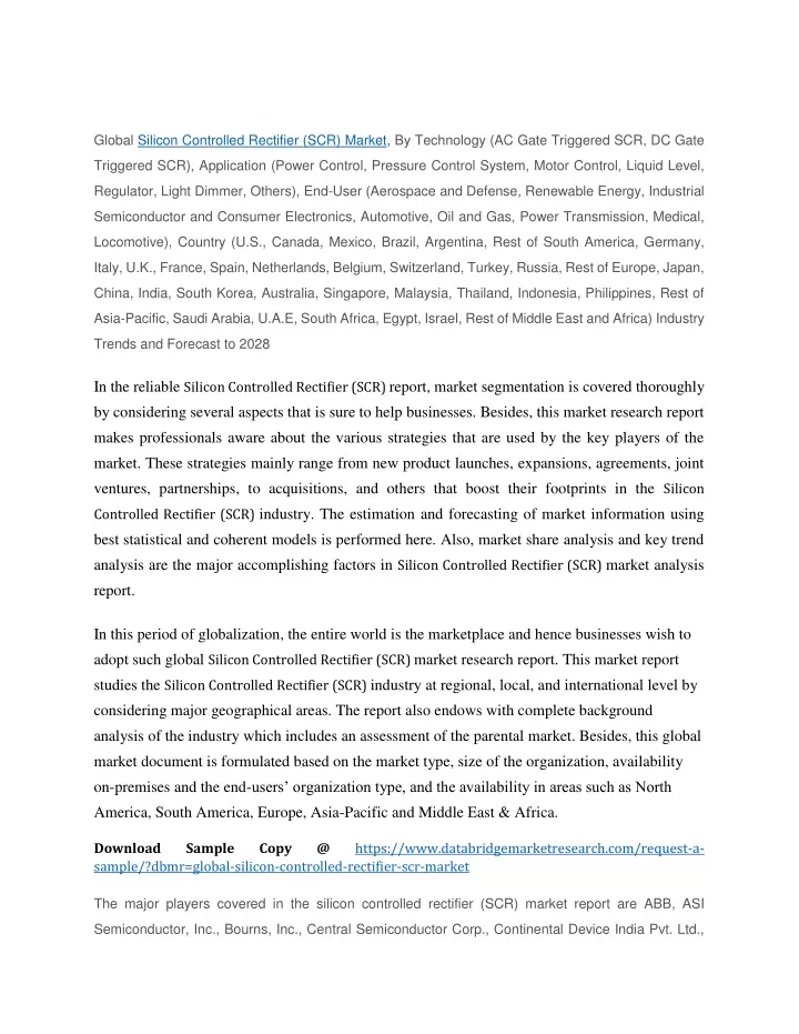 global silicon controlled rectifier scr market