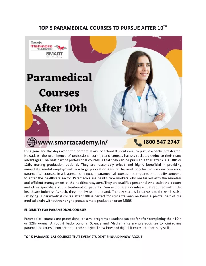 top 5 paramedical courses to pursue after 10 th