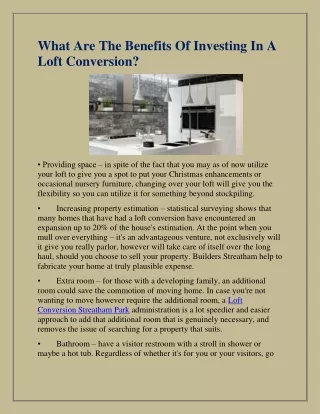 what are the benefits of investing in a loft