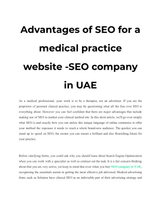 Advantages of SEO for a medical practice website -SEO company in UAE