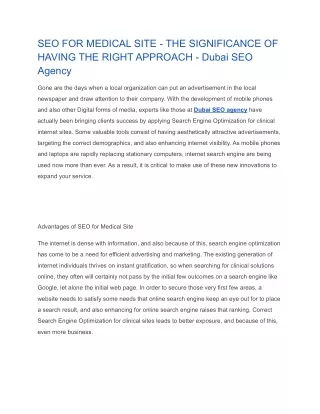 SEO FOR MEDICAL SITE - THE SIGNIFICANCE OF HAVING THE RIGHT APPROACH - Dubai SEO Agency