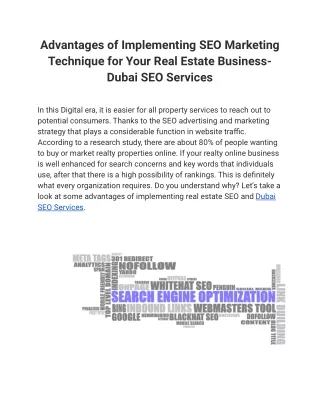 Advantages of Implementing SEO Marketing Technique for Your Real Estate Business- Dubai SEO Services