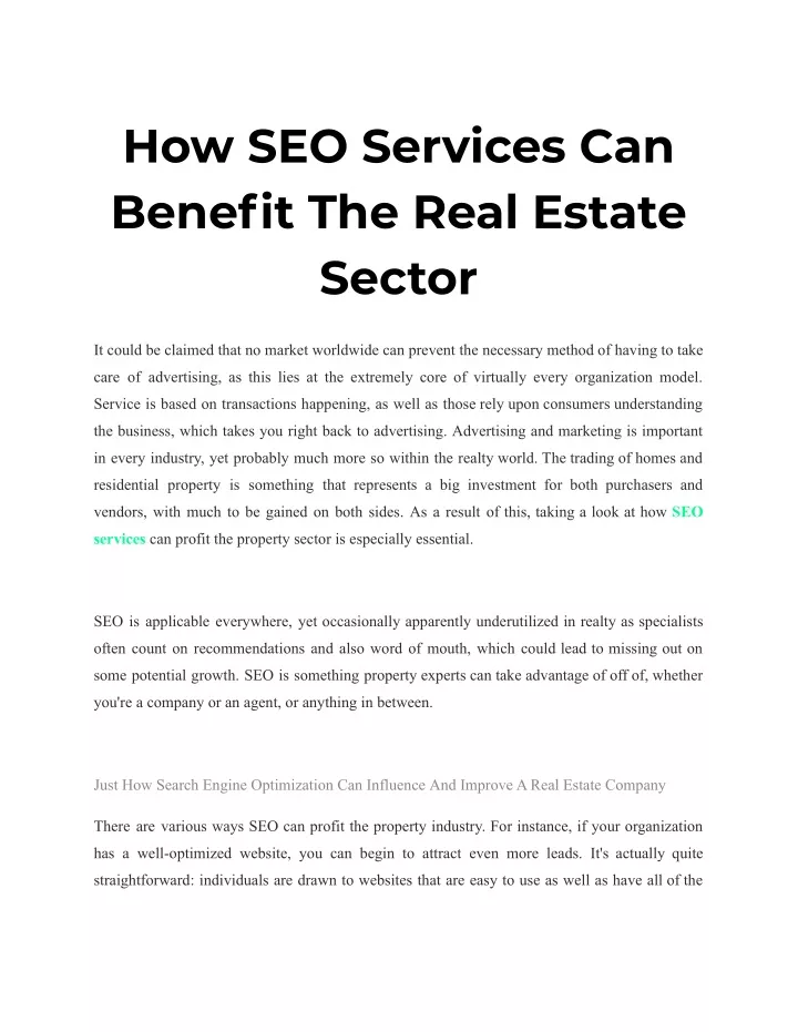 how seo services can benefit the real estate