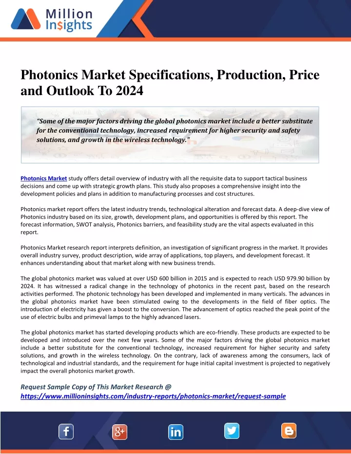 photonics market specifications production price