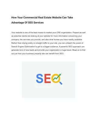 How Your Commercial Real Estate Website Can Take Advantage Of SEO Services