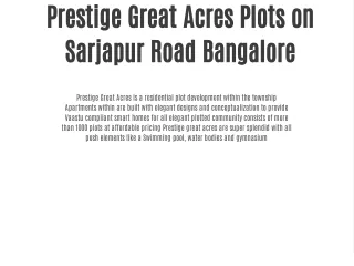 prestige great acres plots on sarjapur road