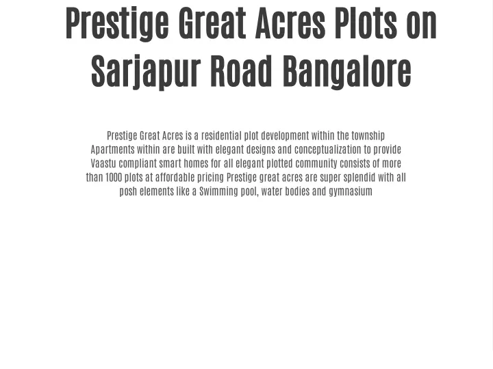 prestige great acres plots on sarjapur road