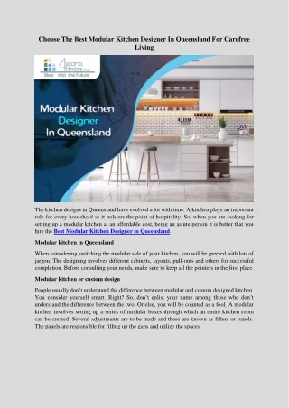 Choose The Best Modular Kitchen Designer In Queensland For Carefree Living