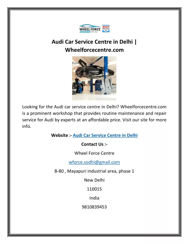 audi car service centre in delhi wheelforcecentre