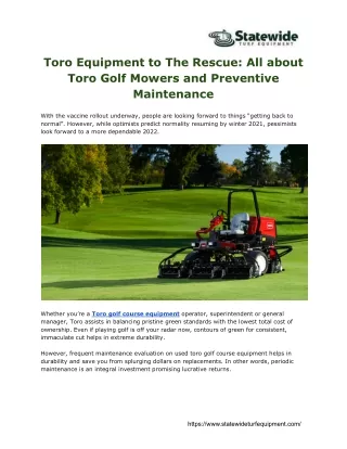 All about Toro Golf Mowers and Preventive Maintenance