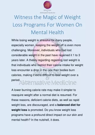 Witness the Magic of Weight Loss Programs For Women On Mental Health