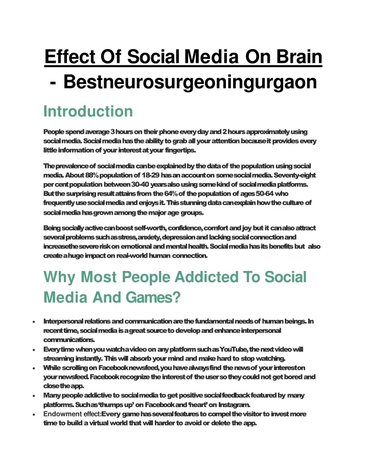 effect of social media on brain bestneurosurgeoningurgaon