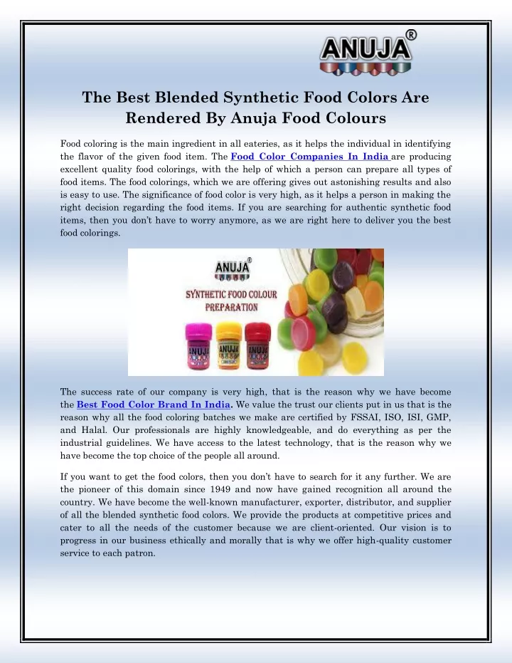 the best blended synthetic food colors