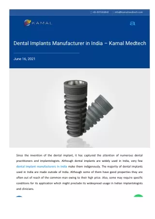 Kamal Medtech - Dental Implant Manufacturer In India