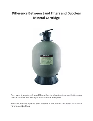 Difference Between Sand Filters and Duoclear Mineral Cartridge