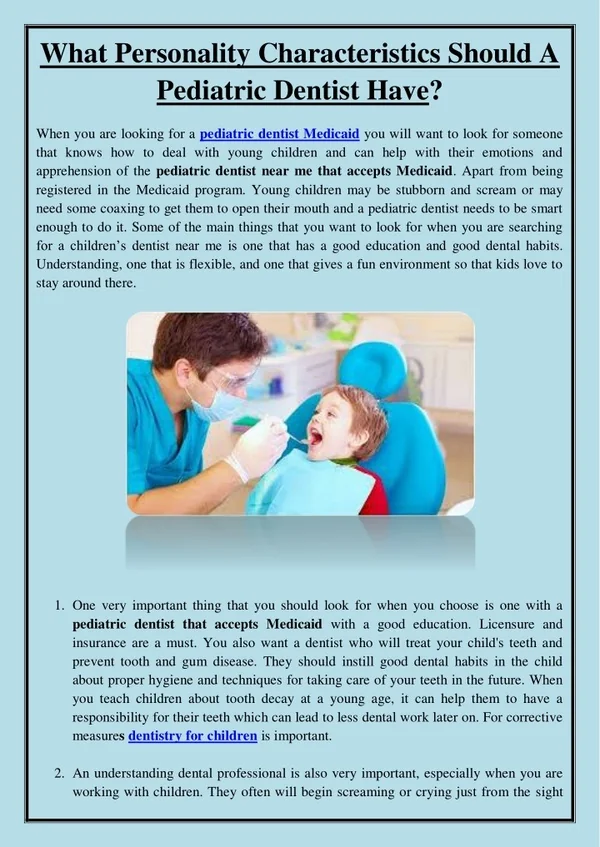 What Personality Characteristics Should A Pediatric Dentist Have