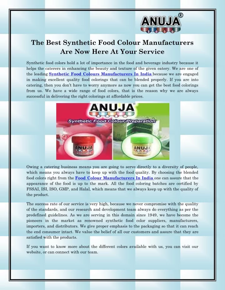 the best synthetic food colour manufacturers