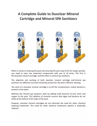 A Complete Guide to Duoclear Mineral Cartridge and Mineral SPA Sanitizers