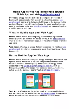 mobile app vs web app differences between mobile
